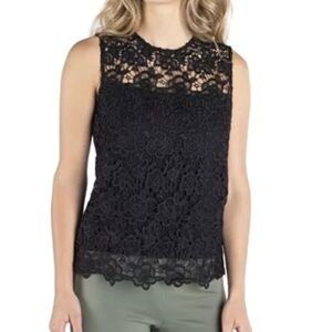 NANETTE LEPORE Lace Mockneck Top Sleeveless Very Black Lined Women Size S NWT